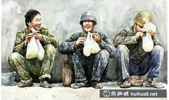 楊永鄉(xiāng)市井生活人物水彩畫作品