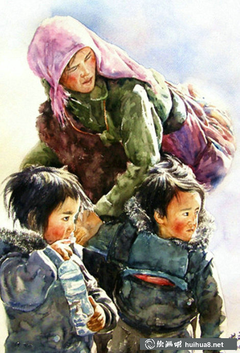 楊永鄉(xiāng)市井生活人物水彩畫作品