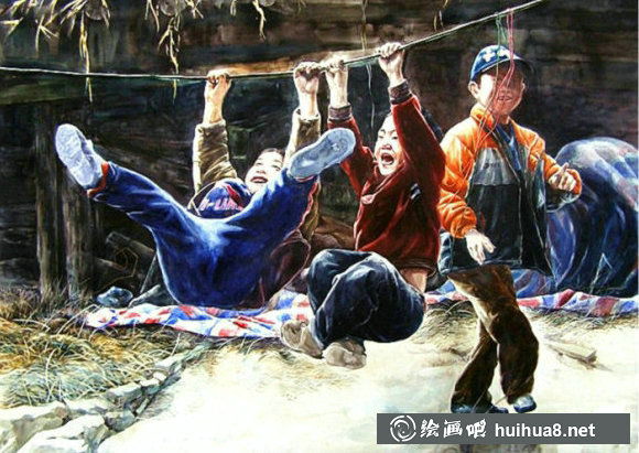 楊永鄉(xiāng)市井生活人物水彩畫作品