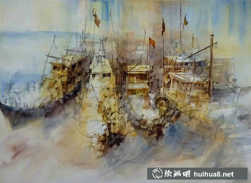 楊覺升關(guān)于船的傳說水彩畫作品欣賞