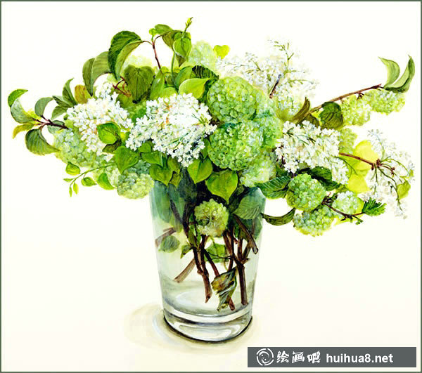 橋本不二子的瓶中插花花卉水彩畫