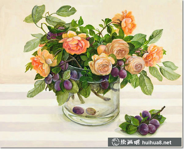 橋本不二子的瓶中插花花卉水彩畫