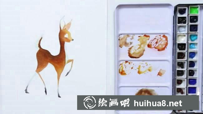 梅花鹿水彩畫(huà)步驟圖2