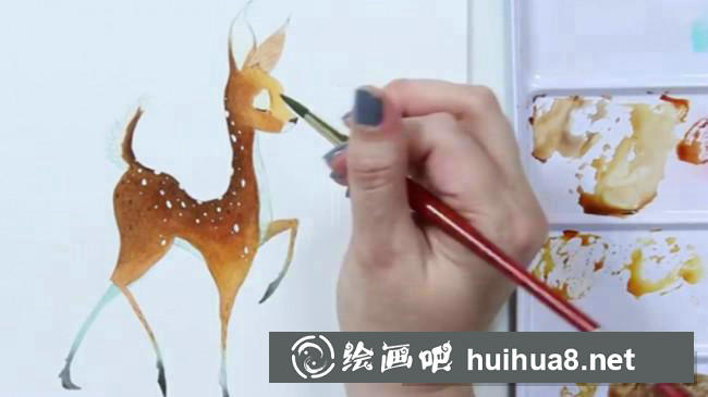 梅花鹿水彩畫(huà)步驟圖5