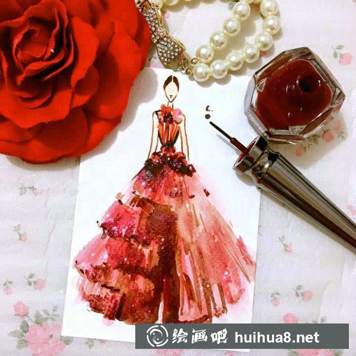 指甲油創(chuàng)意水彩畫作品欣賞 Chan Clayrene 服裝畫作展示