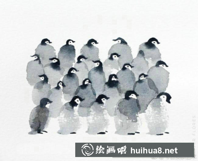 企鵝水彩畫1