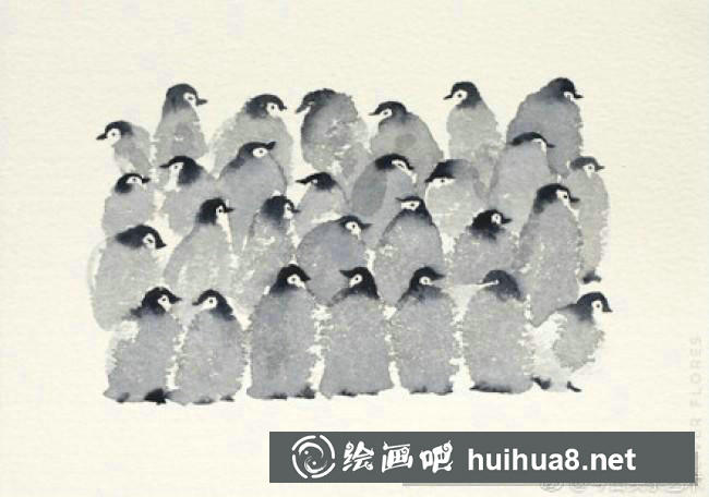 企鵝水彩畫5