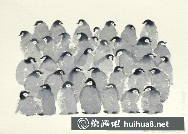 企鵝水彩畫9