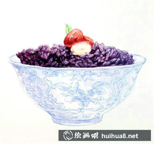 青花瓷碗與花卉上色