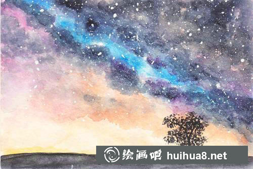 星空水彩畫作品