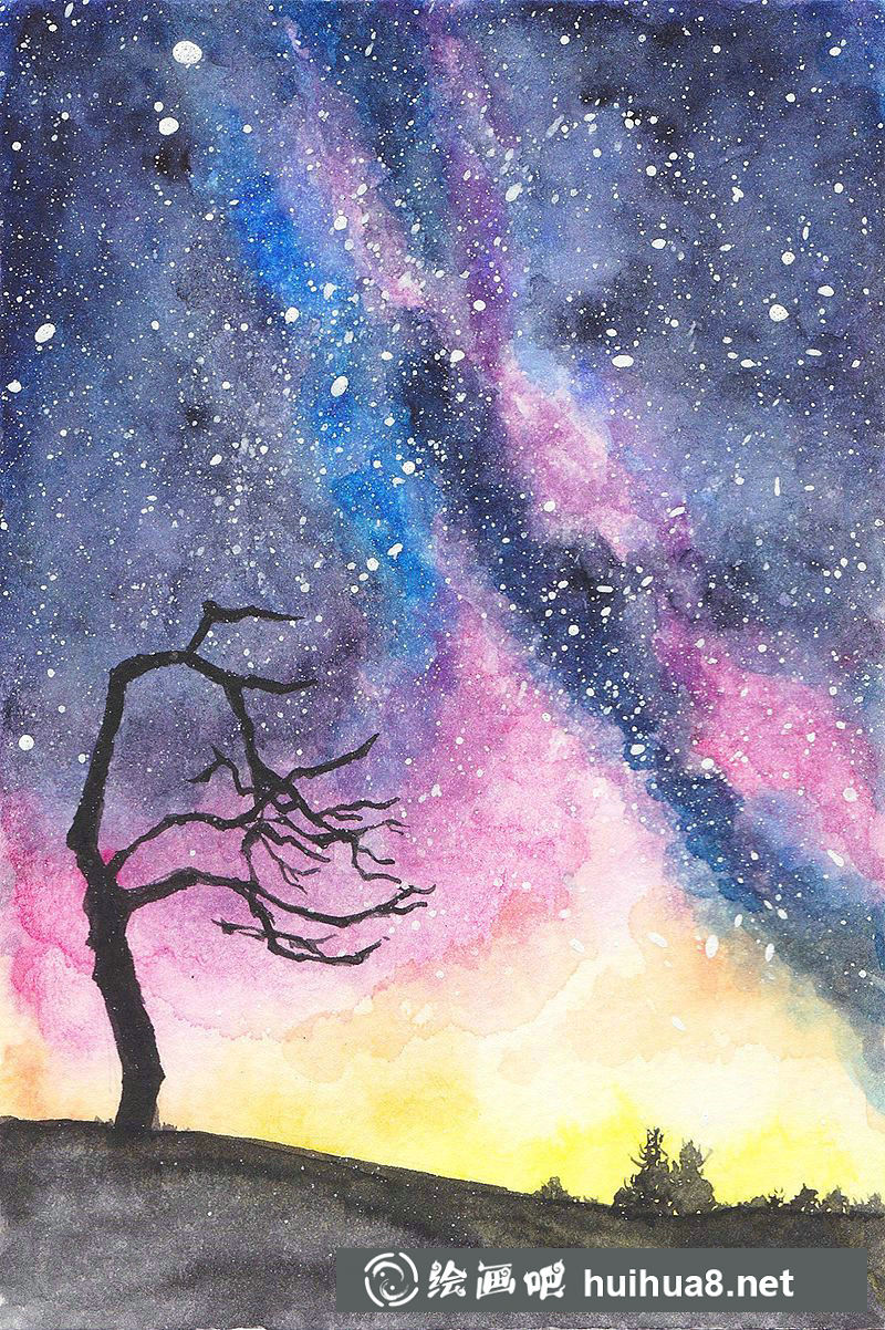星空水彩畫作品