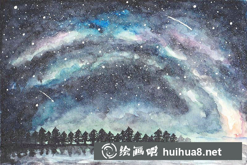 星空水彩畫作品