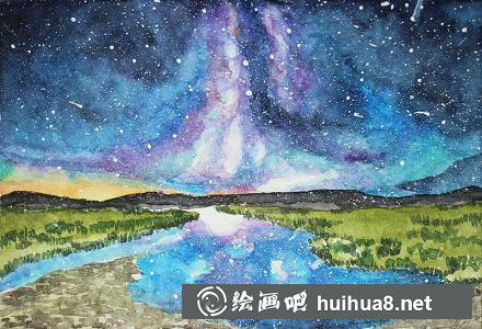 星空水彩畫作品
