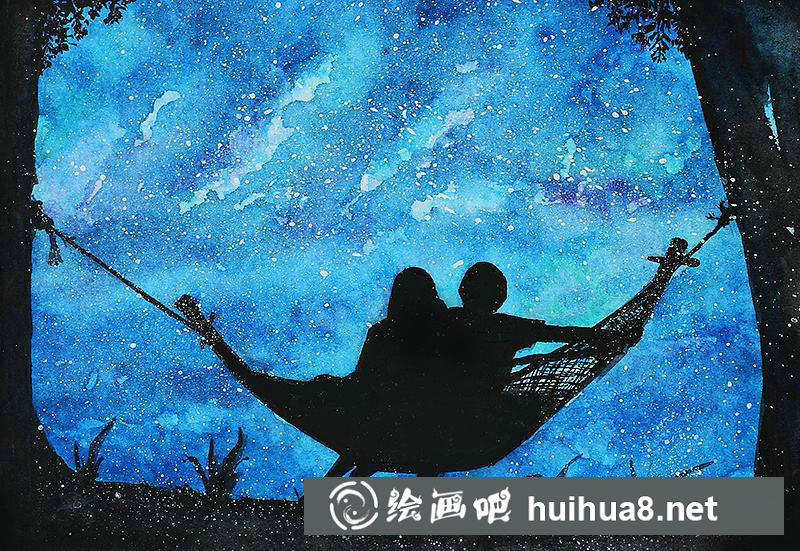 星空水彩畫作品