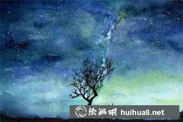 星空水彩畫作品