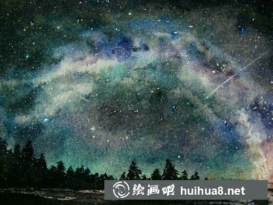 星空水彩畫作品
