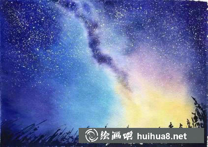 星空水彩畫作品