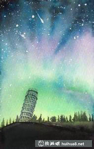星空水彩畫作品