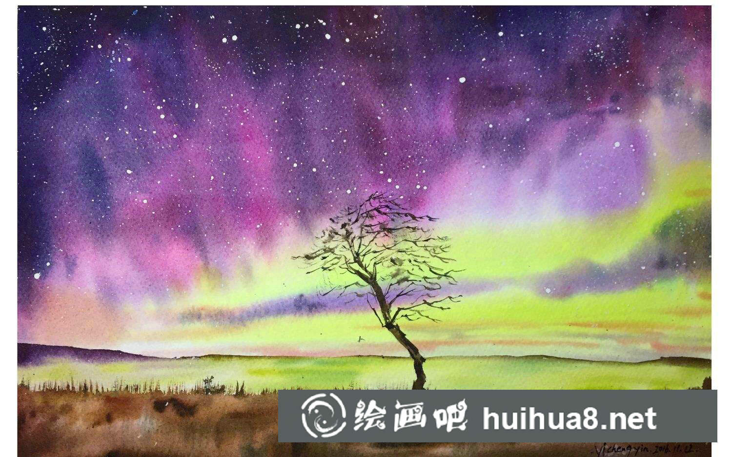 星空水彩畫作品