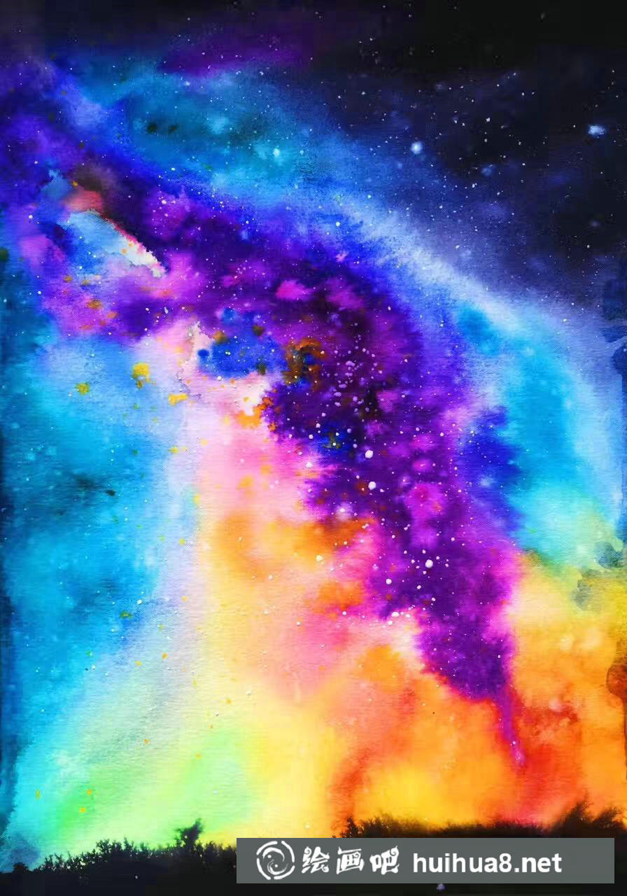 星空水彩畫作品