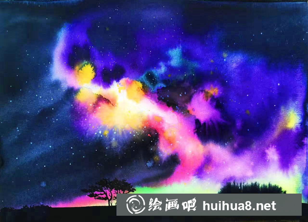 星空水彩畫作品
