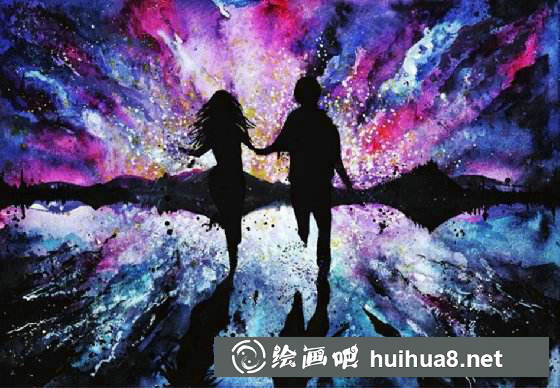 星空水彩畫作品