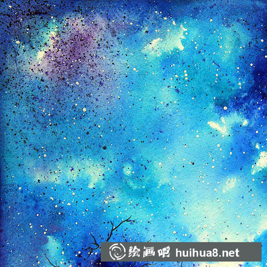 星空水彩畫作品