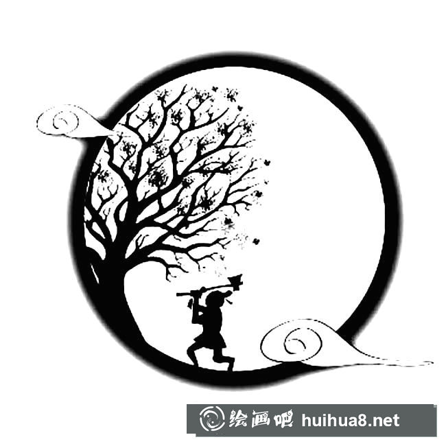 月亮吳剛伐桂簡筆畫