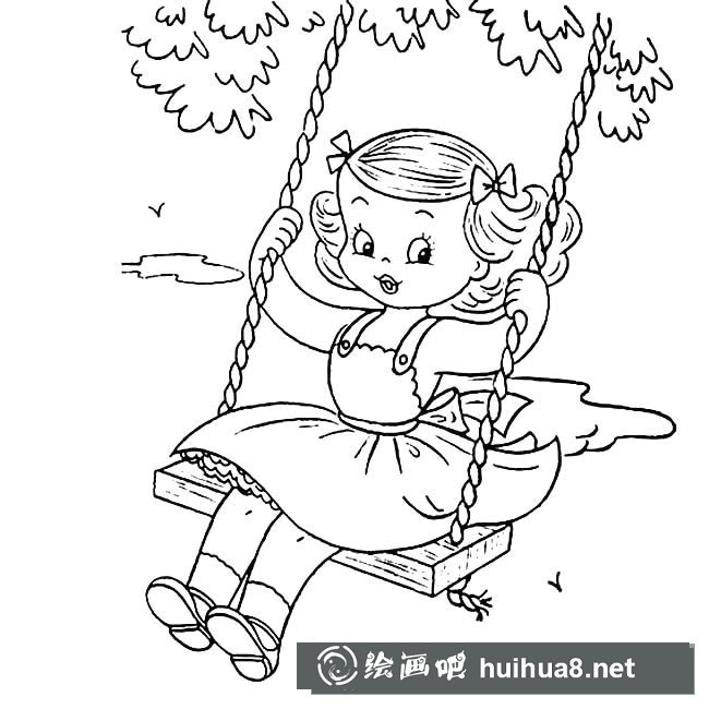 蕩秋千的女孩簡筆畫圖片