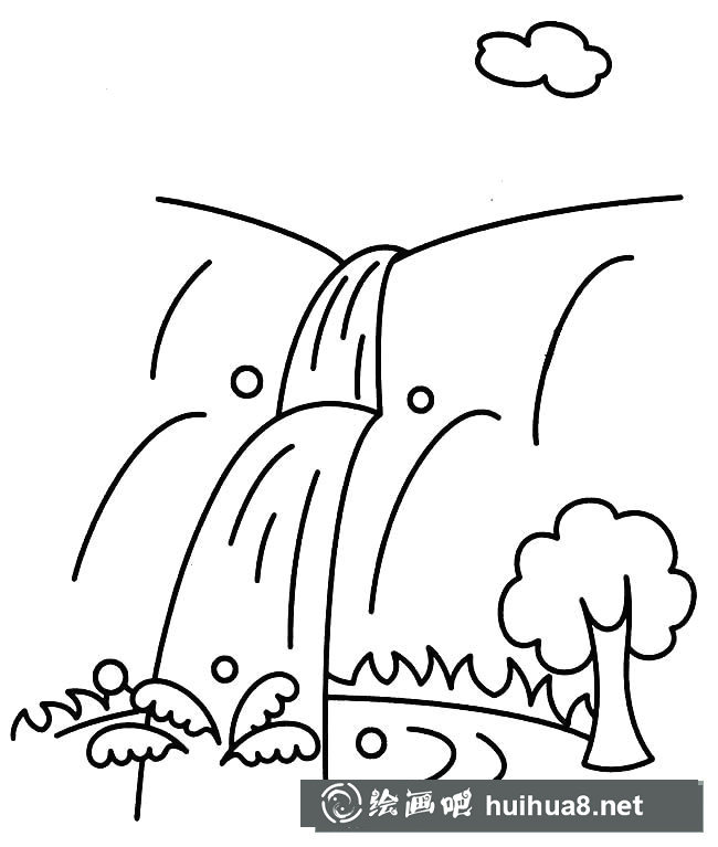 瀑布風(fēng)景簡筆畫圖片