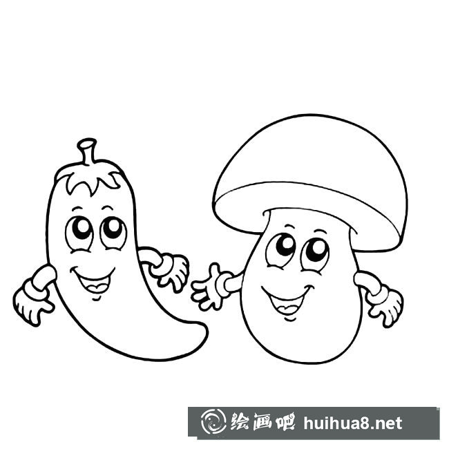 卡通青椒和蘑菇簡(jiǎn)筆畫(huà)圖片