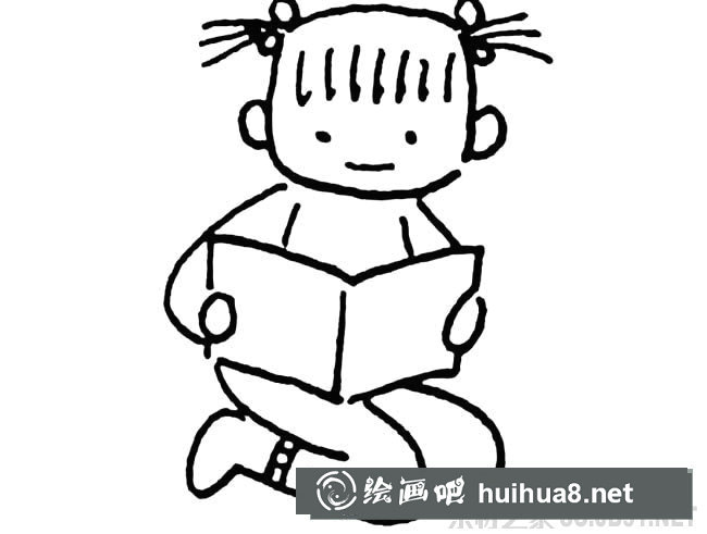 看書的小女孩簡筆畫
