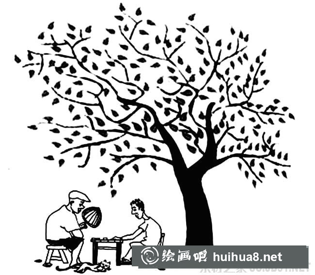大樹下乘涼的人簡筆畫圖片