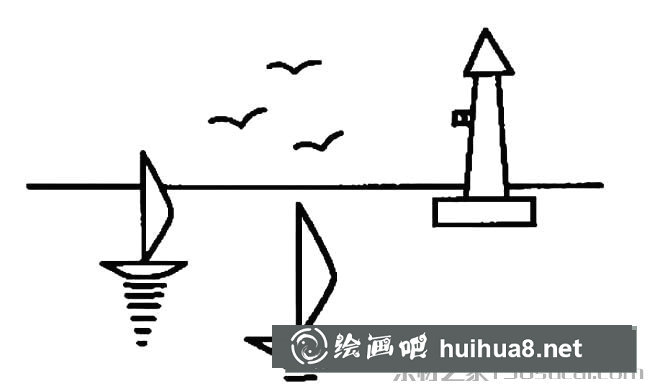 帆船燈塔簡筆畫圖片