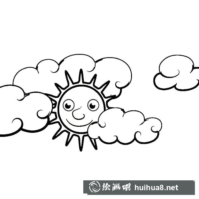 白云中的太陽簡筆畫