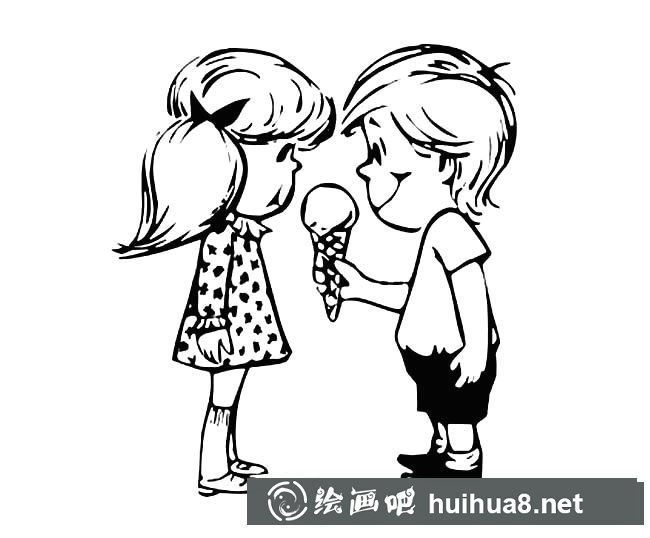 兩個(gè)吃冰激凌的小孩子簡(jiǎn)筆畫(huà)圖片
