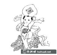 抱桃小孩新年簡筆畫圖賞