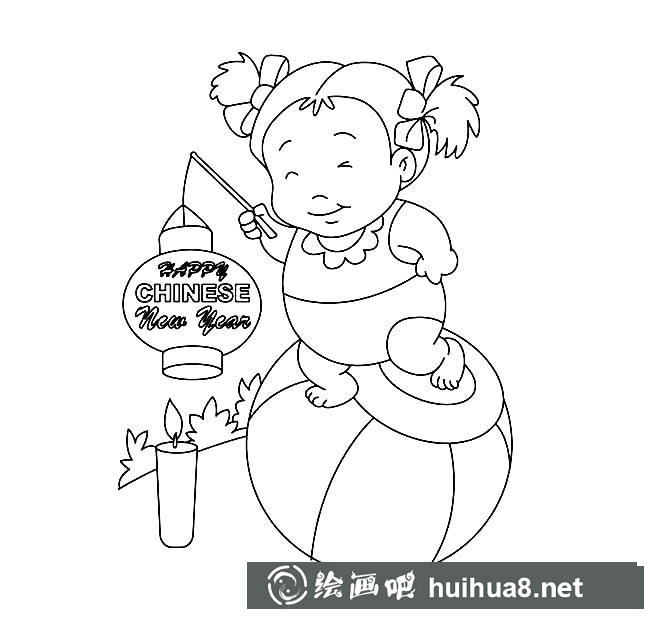 挑燈籠的小朋友過新年簡筆畫