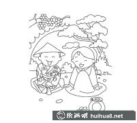 草地上的童趣瞬間簡筆畫