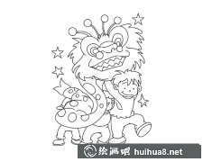 新年舞獅簡筆畫過大年