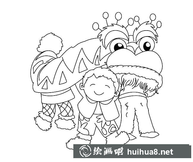 過大年舞獅簡筆畫圖片