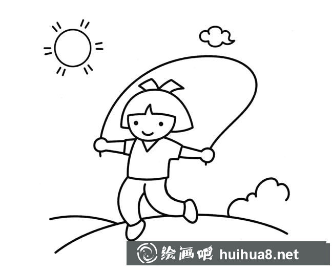 跳繩的小女孩簡筆畫圖片