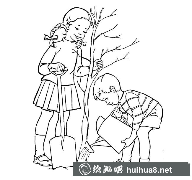 小學(xué)生植樹節(jié)情景簡筆畫圖片