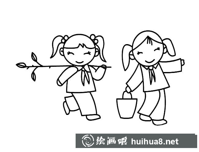 小學(xué)生植樹節(jié)卡通簡筆畫圖片