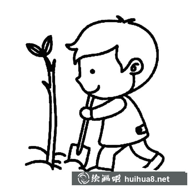 種樹的小朋友簡筆畫圖片