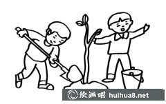 兒童植樹節(jié)種樹活動簡筆畫