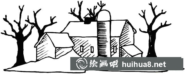 村莊雪景風(fēng)景簡筆畫步驟圖片大全