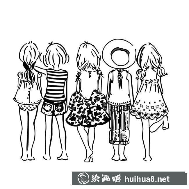 美女背影合影人物簡筆畫步驟圖片大全