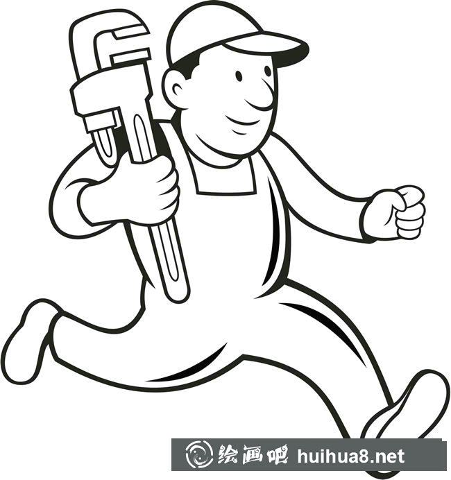 水管工奔跑搶修簡筆畫圖片