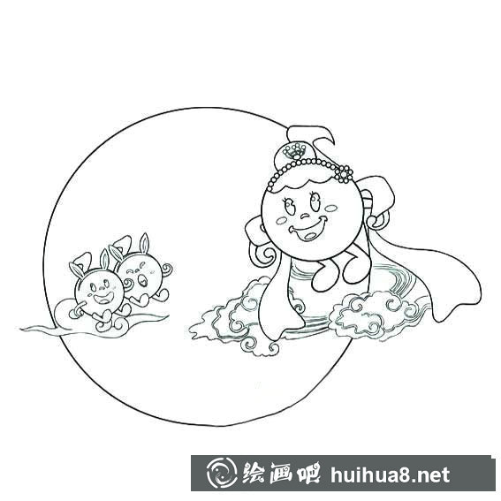 中秋節(jié)嫦娥和玉兔簡筆畫圖片